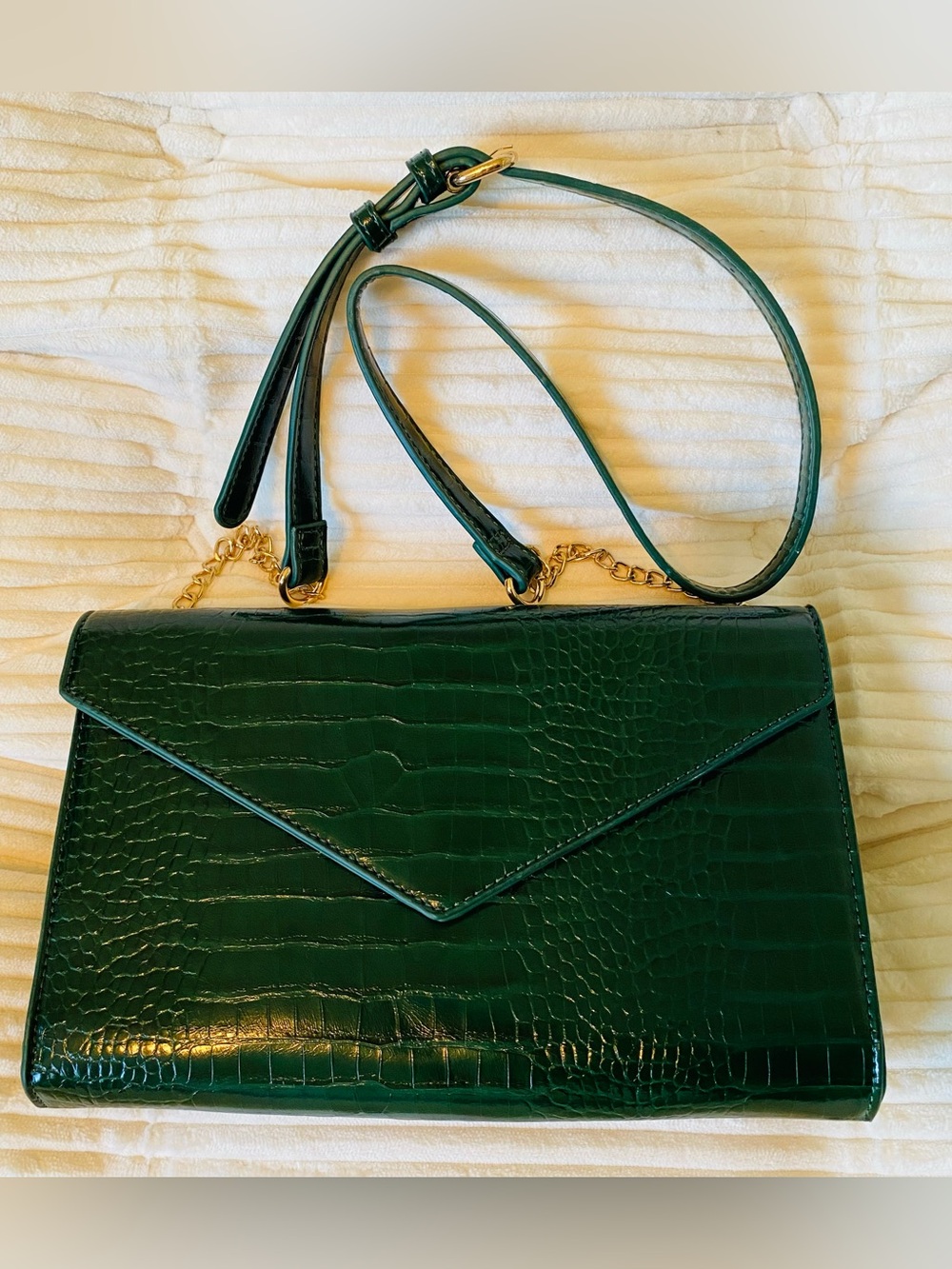 Green Croc Embossed Envelope Clutch
